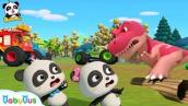 Baby Panda Drops into The Dino World | Monster Cars And Dinosaurs | BabyBus Cartoon \u0026 Songs