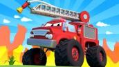 Monster Town - Monster Truck Fire Truck helps the Monster Trucks Cranes ! Monster Truck of Car City