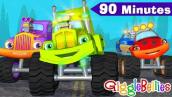 Monster Truck Racers Learn Colors of The Rainbow | Monster Trucks Cartoons | GiggleBellies
